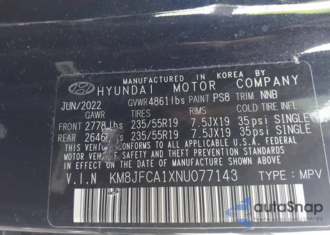 2022 Hyundai Tucson Hybrid Sel Convenience из США, поврежденный, VIN KM8JFCA1XNU077143